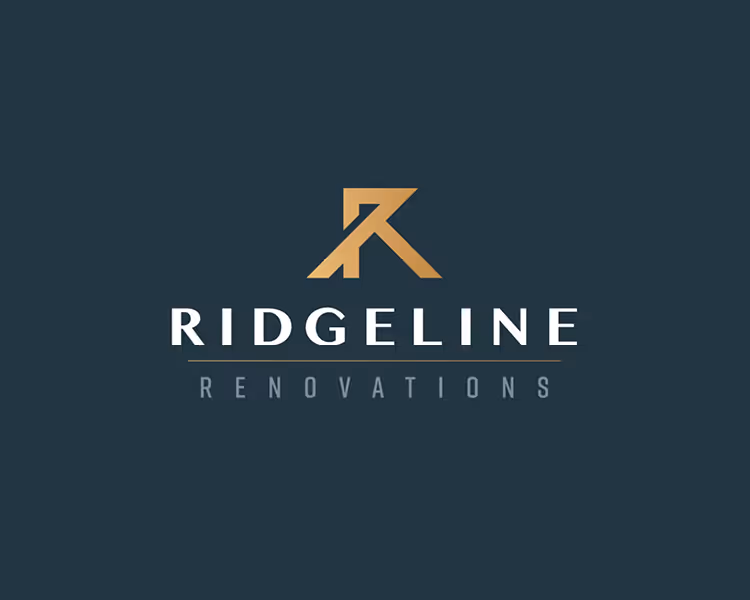 Logo for Ridgeline Renovations with stylized gold 'R' above the company name on a dark background.