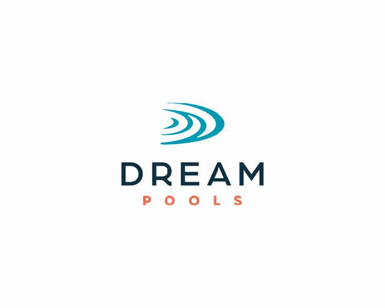 Dream Pools company logo with stylized water wave design above the text.