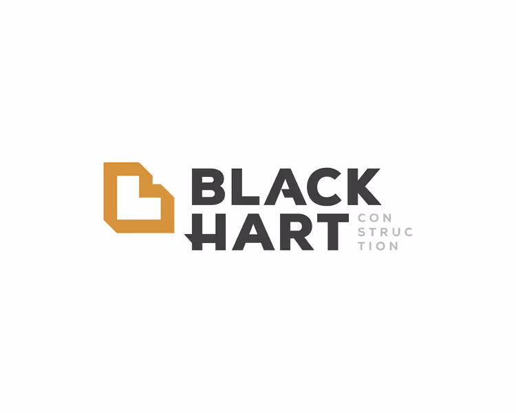 Black Hart Construction logo with stylized gold geometric icon to the left of black and gray text.