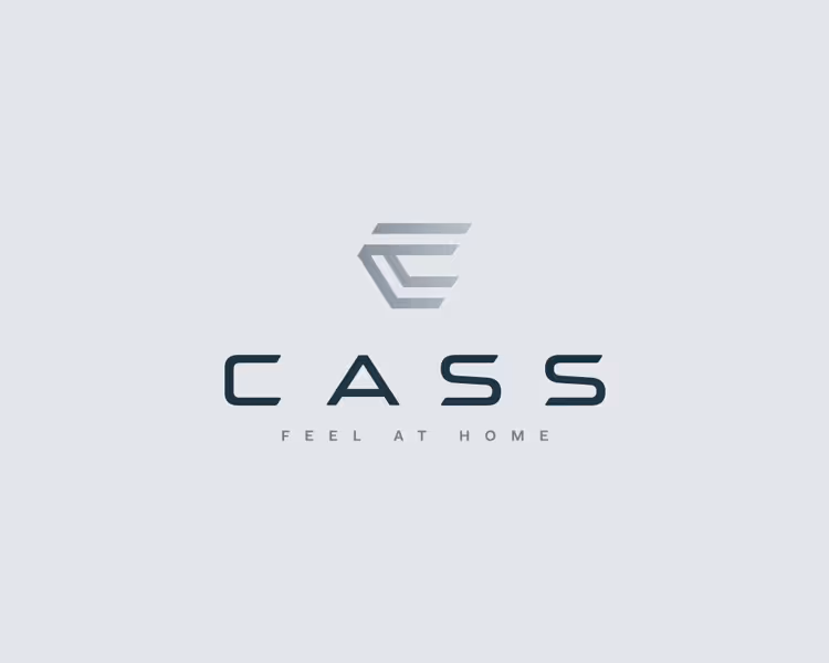 Logo with stylized 'C' symbol above the word 'CASS' and tagline 'FEEL AT HOME' on a light gray background.