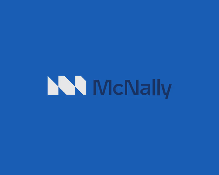 McNally company logo with stylized white M on blue background.