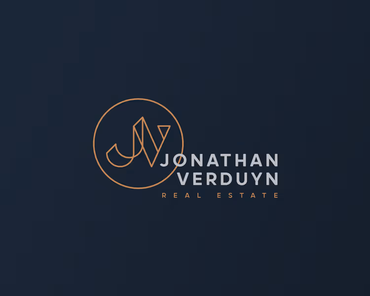 Logo for Jonathan Verduyn Real Estate with initials JV inside a circle on a dark background.