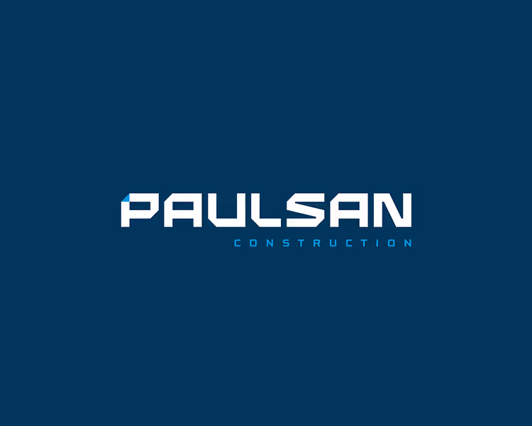 Logo for Paulsan Construction with bold white text on a dark blue background.