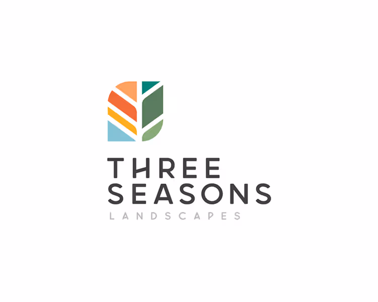 Colorful logo with segments resembling leaves above the text 'Three Seasons Landscapes'.