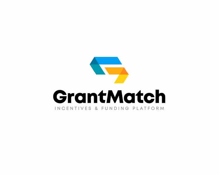 GrantMatch logo with a geometric design in blue, teal, orange, and yellow above the text 'GrantMatch' and slogan 'Incentives & Funding Platform'.
