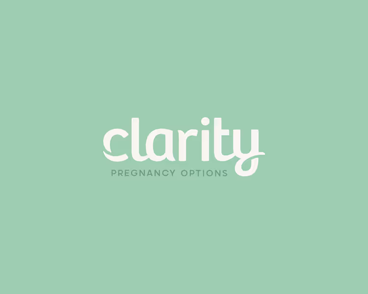 Clarity Pregnancy Options logo on a green background.