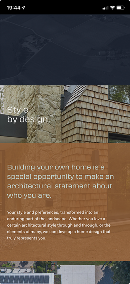 Modern house exterior with stone and wooden shingle siding, overlaid with text about designing a home to reflect personal style and architectural statement.