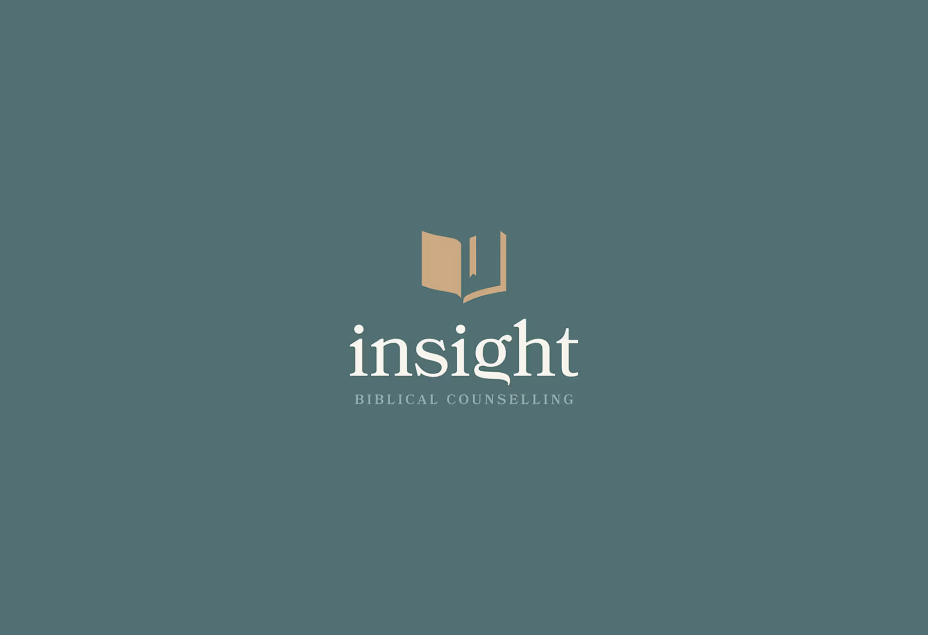 Logo for Insight Biblical Counselling featuring an open book icon above the word 'insight' and the phrase 'BIBLICAL COUNSELLING' below on a muted green background.