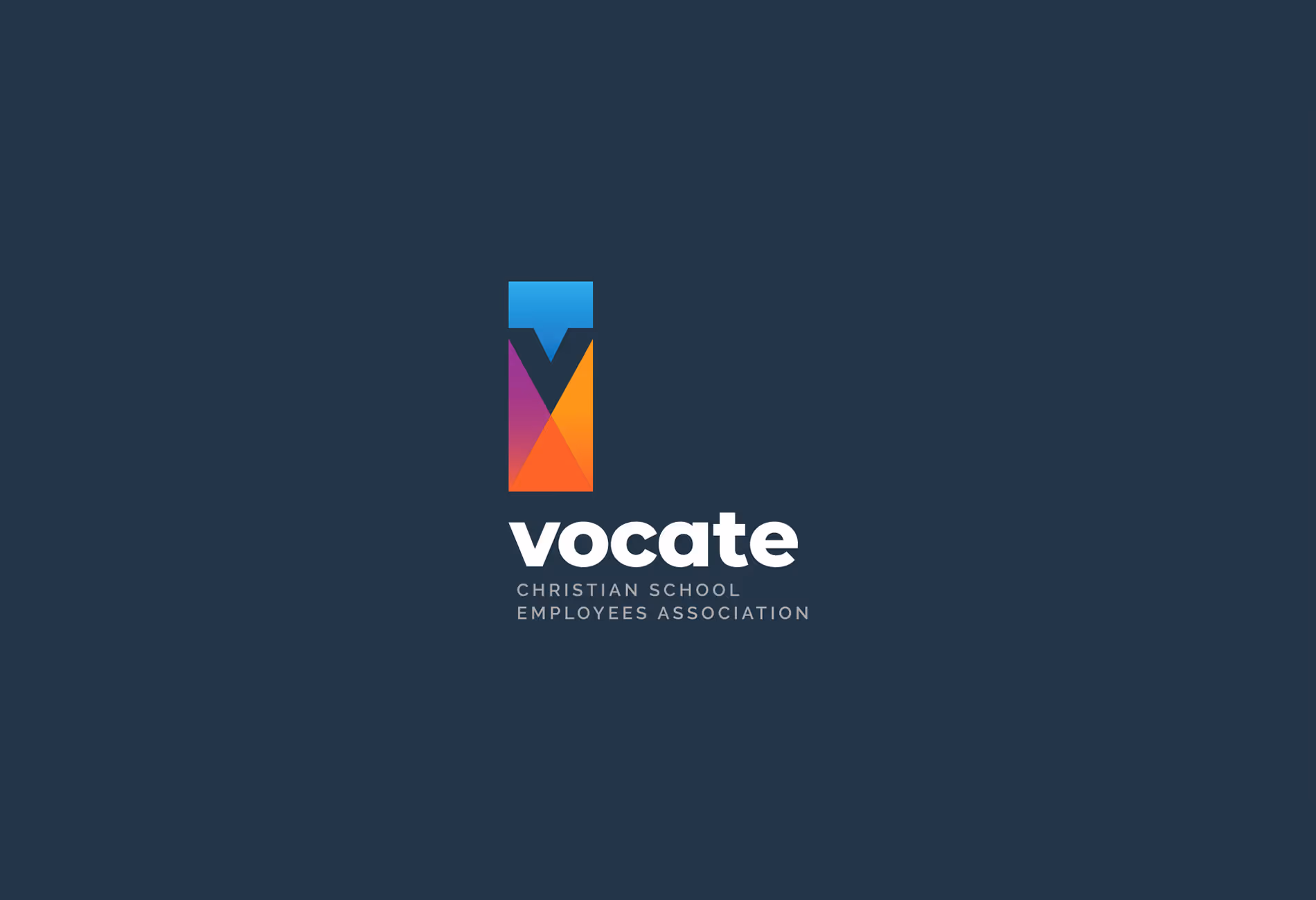 Logo of vocate Christian School Employees Association with colorful abstract icon above the text on dark background.