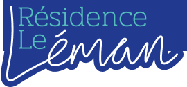 Logo text reading 'Résidence Le Léman' with stylized script on a blue background.