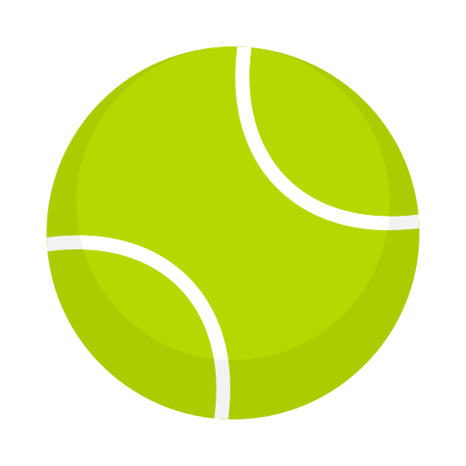 Bright yellow-green tennis ball with white curved lines on a transparent background.