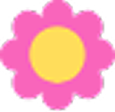 Simple pink flower with a yellow center and rounded petals.