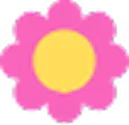 Simple pink flower with a yellow center and rounded petals.