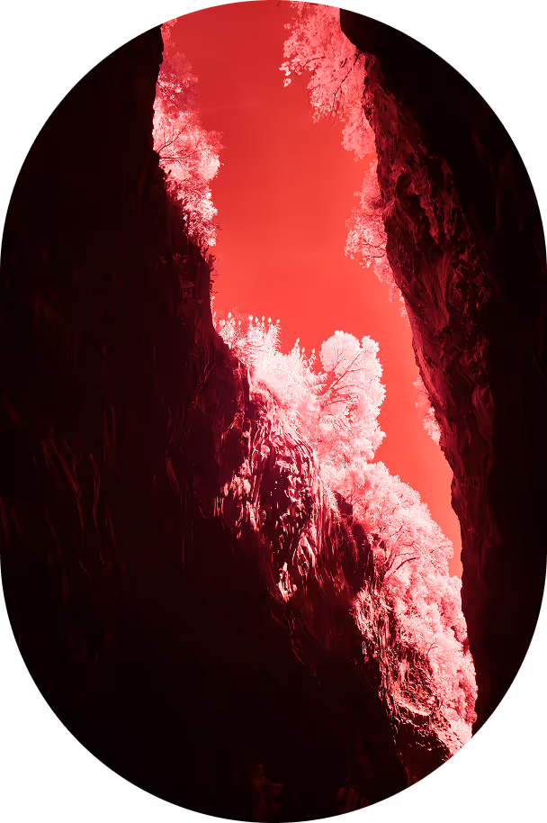 A piece of the sky seen from the inside of a cave