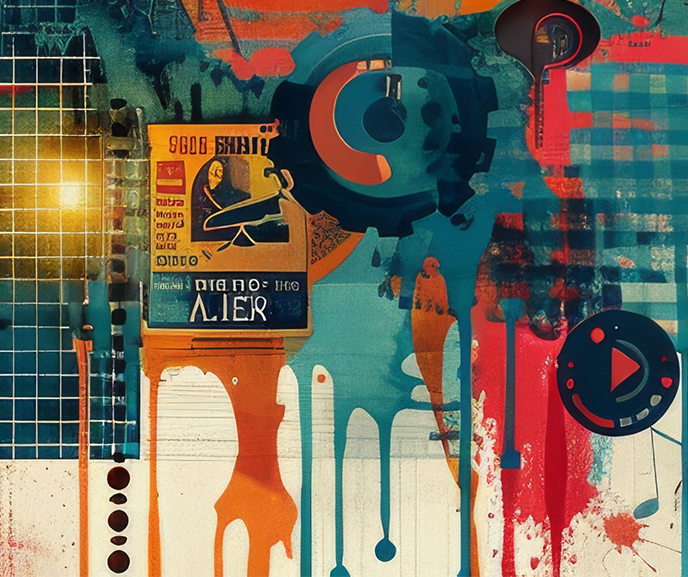 Stylized illustration of art that represents graphic design services.