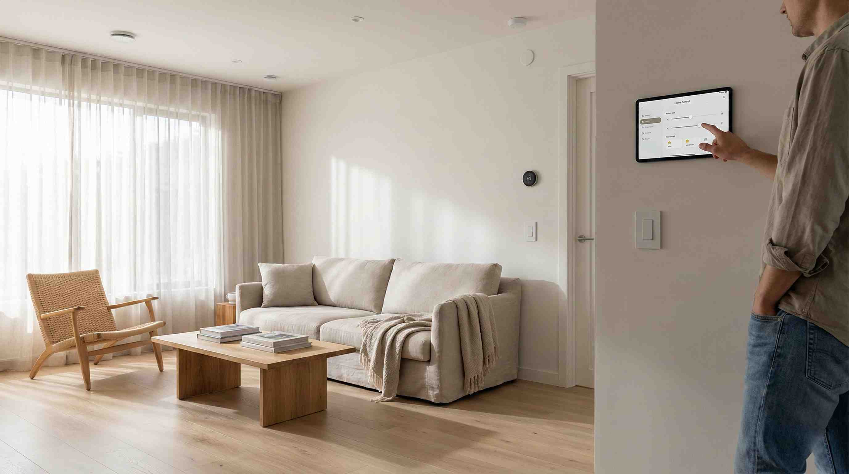 Smart home automation system integrated into a modern house interior