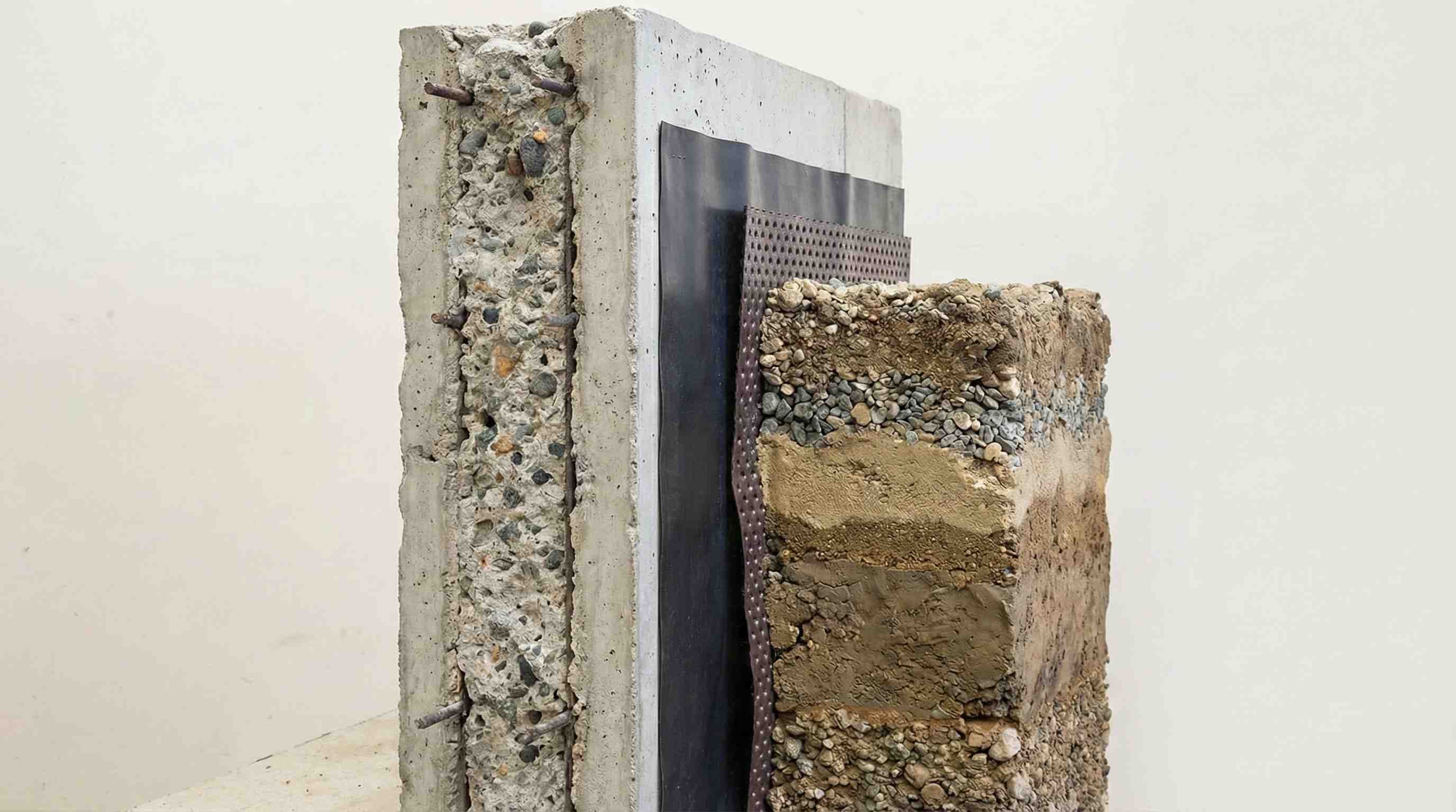 Cross-section of building foundation with external waterproofing system