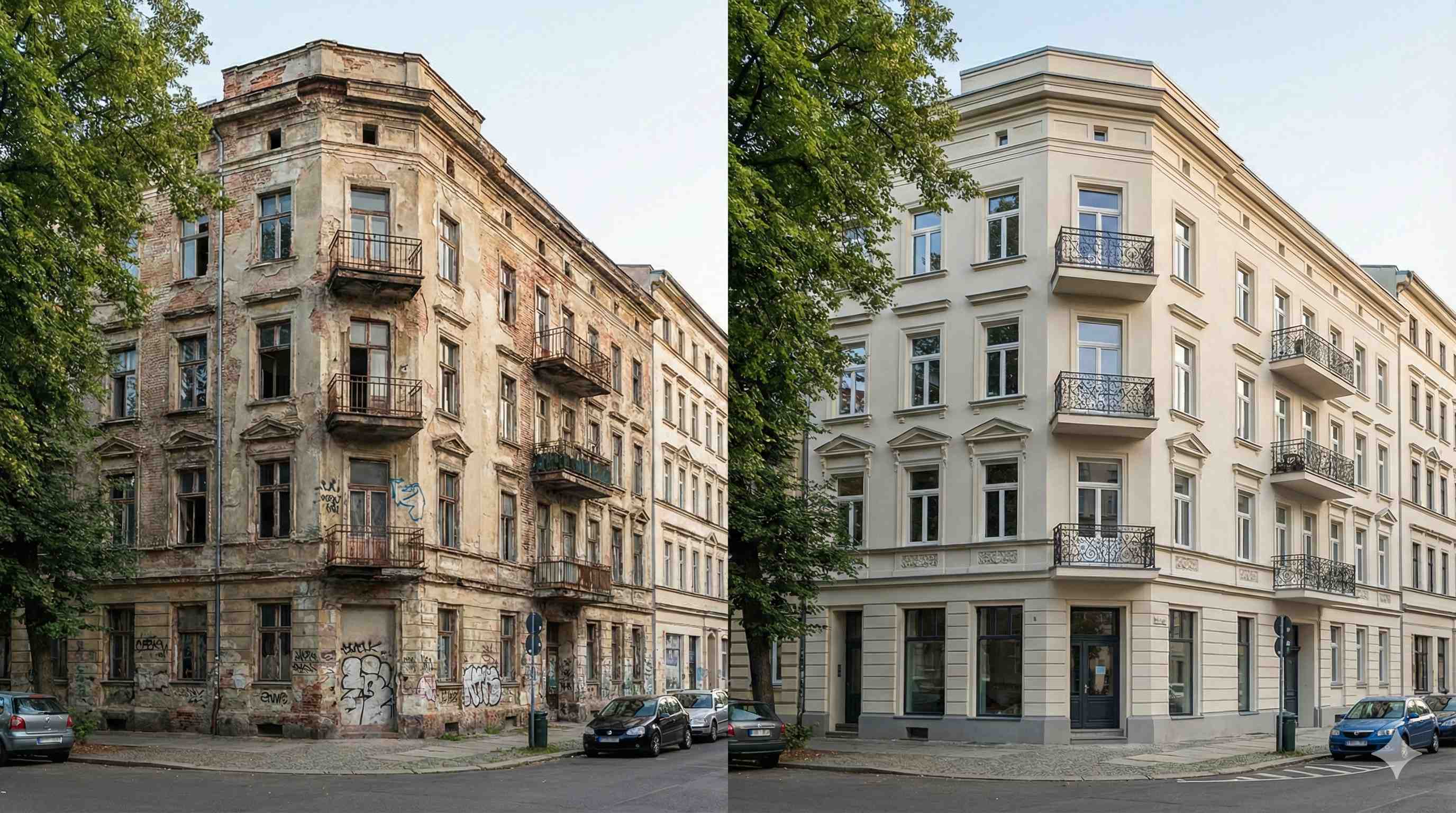 Before and after comparison of urban building rehabilitation project