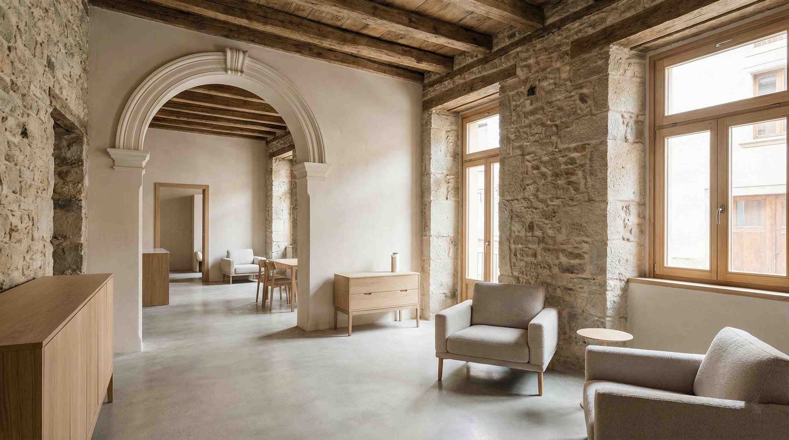 Interior renovation of a historical building preserving original features