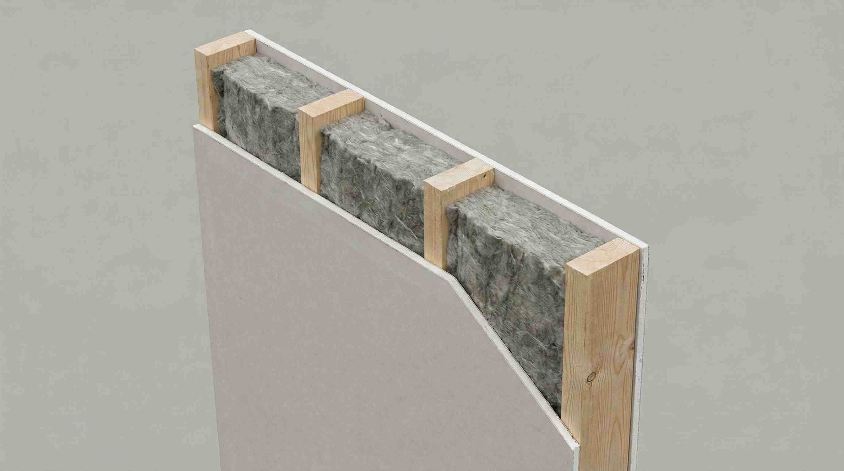 Cross-section showing acoustic insulation materials inside a wall
