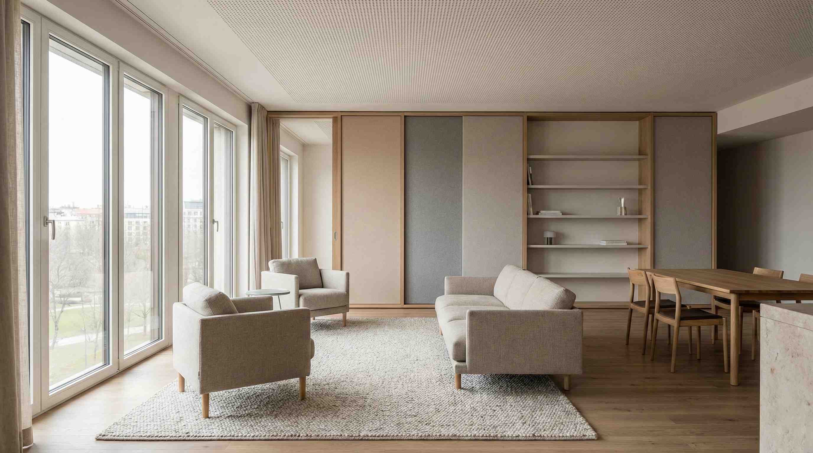 Noise reduction design features in a modern residential building