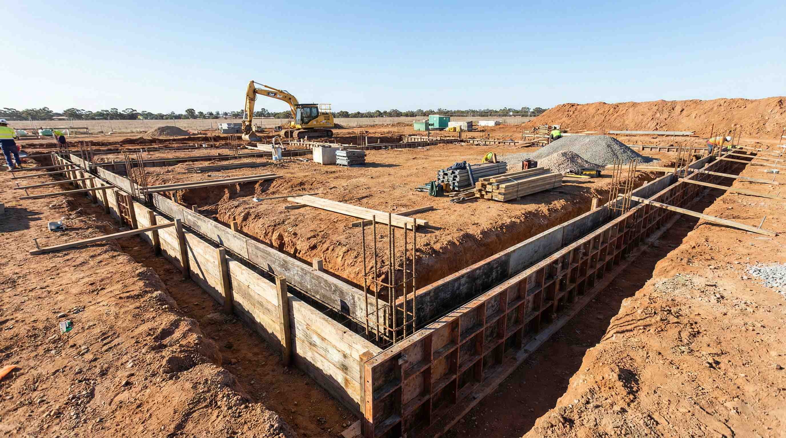 Excavation and formwork for shallow building foundations