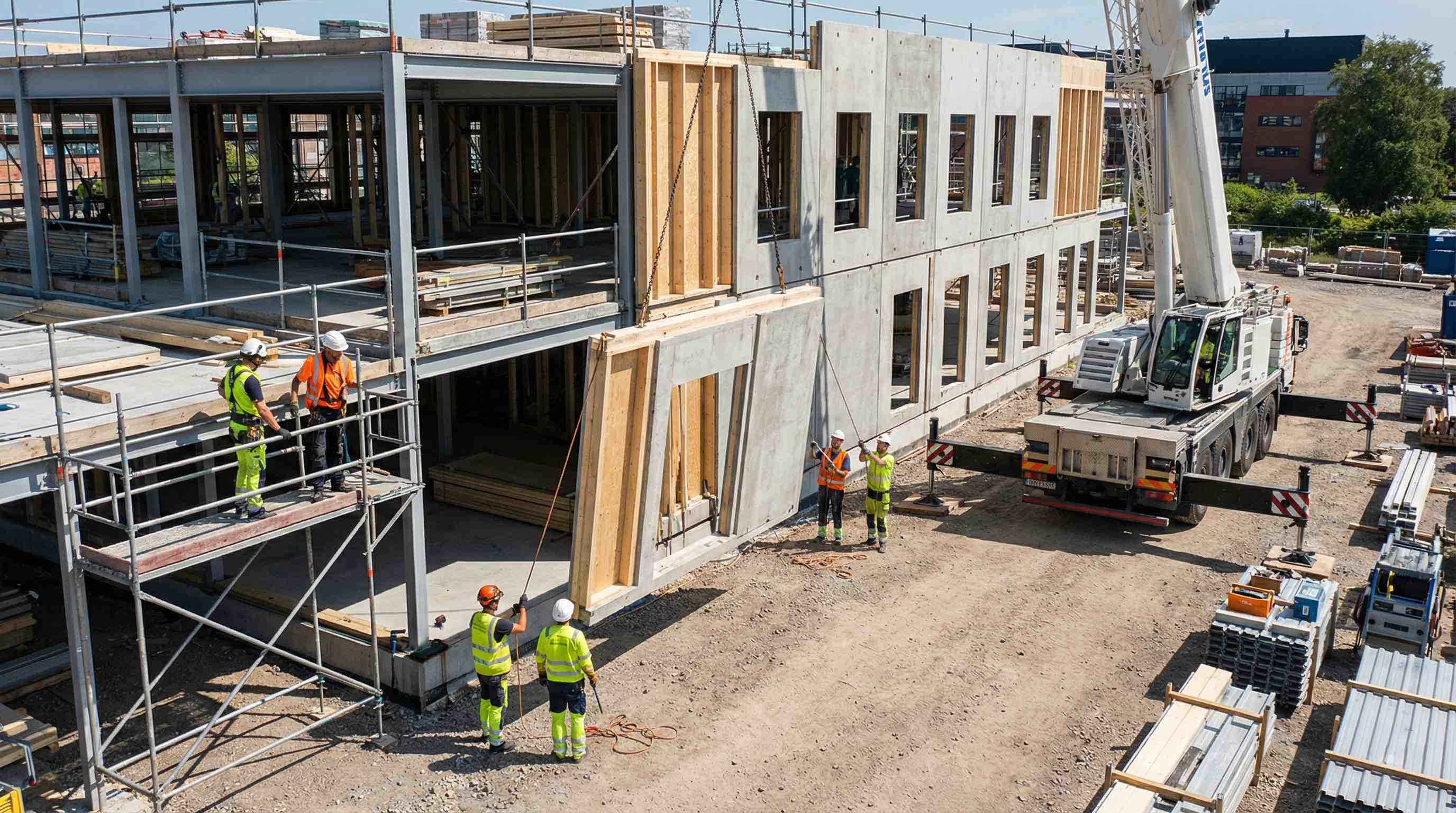 Assembly of prefabricated modular wall panels on site