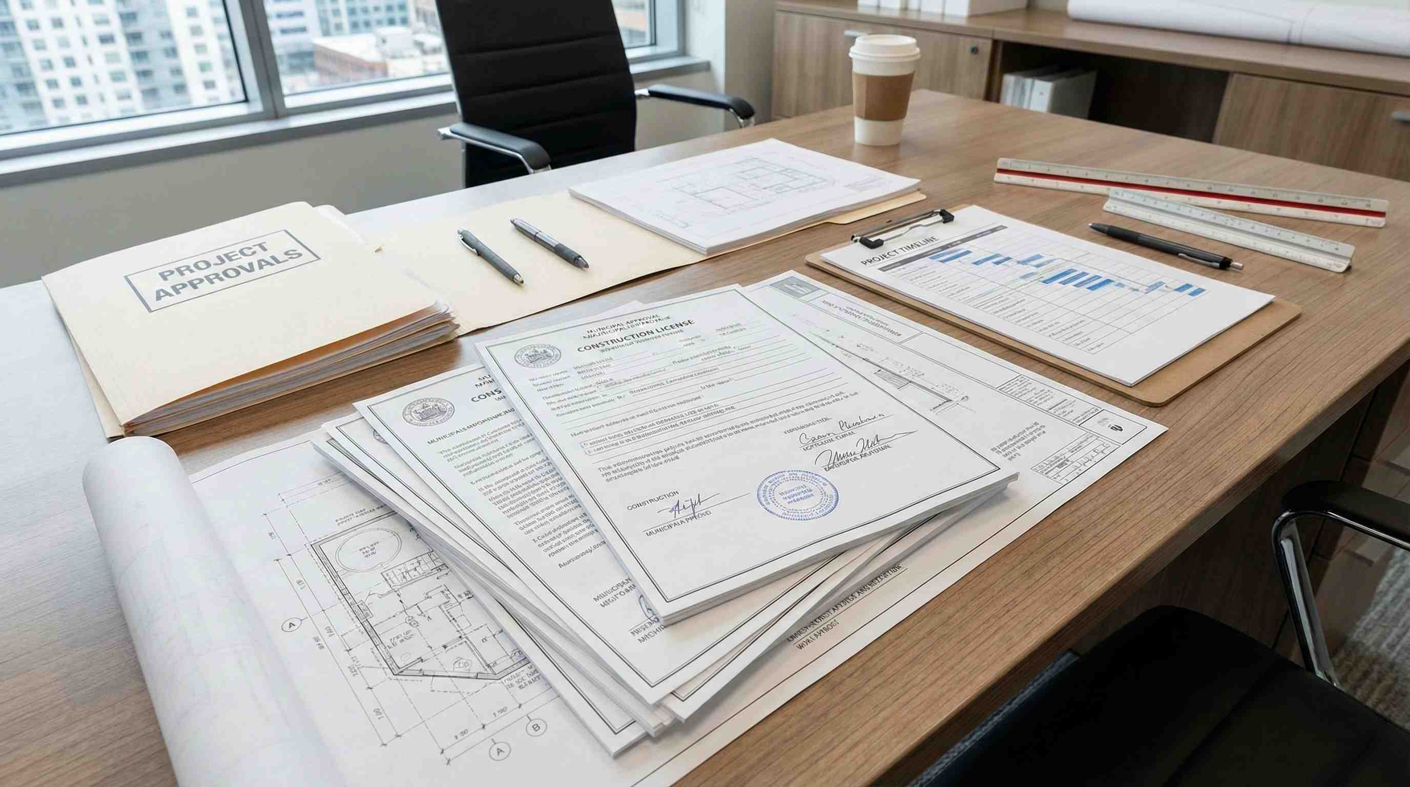 Construction license and municipal approval documents for new building