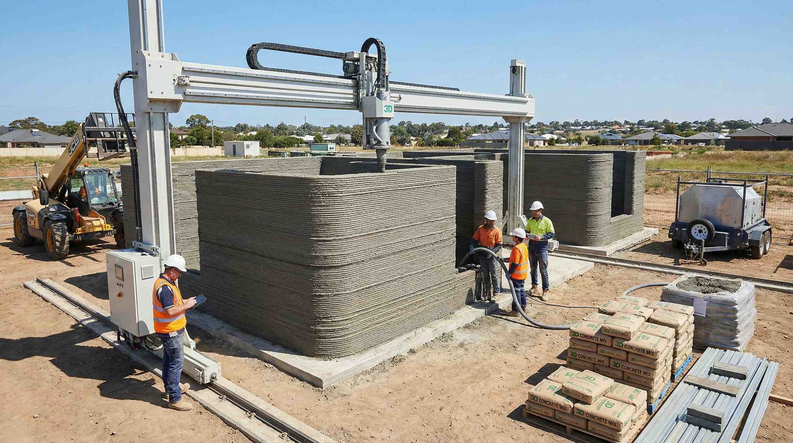Construction of a house using 3D printing technology and concrete mix
