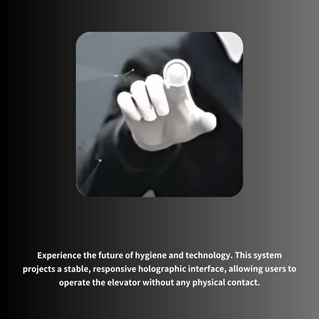 Hand with index finger extended, interacting with a digital holographic interface.