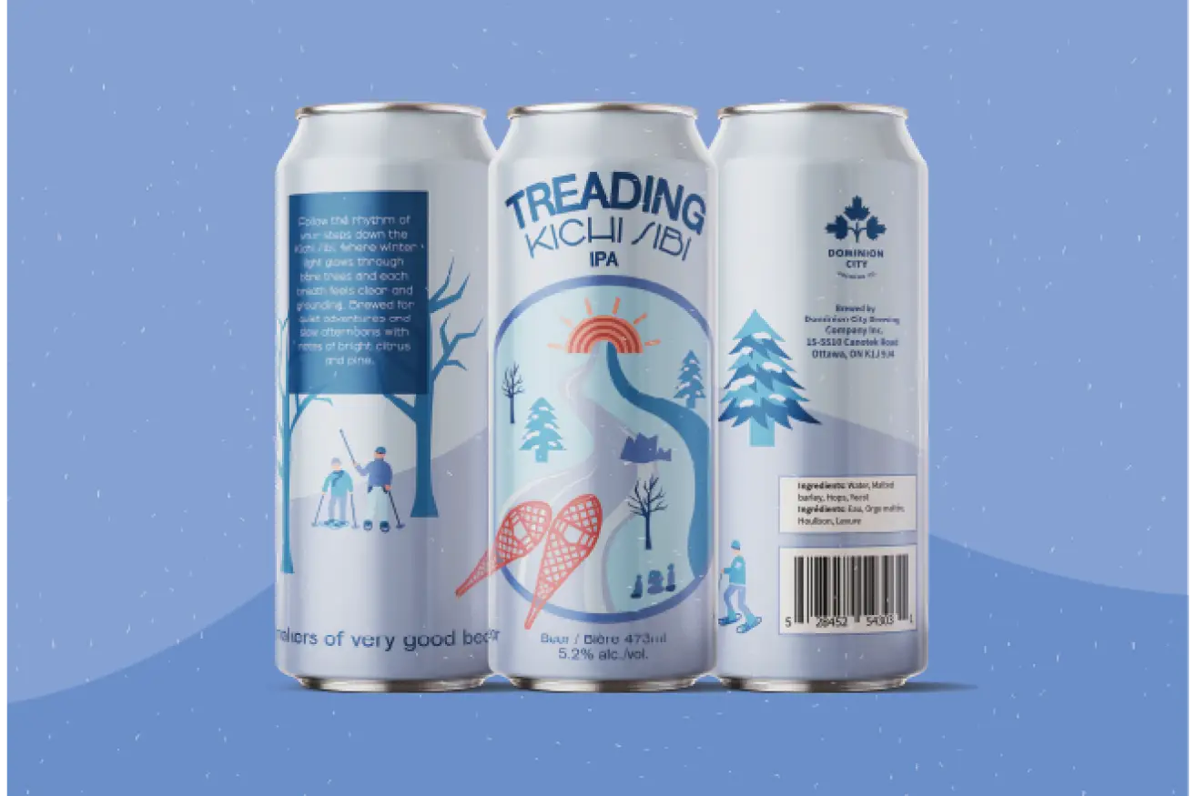 Beer can mockup of Treading Kichi Sibi IPA featuring front, left and right views of the design.