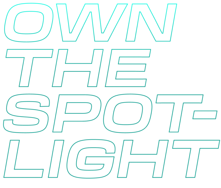 Dark outined version of Own The Spotlight text.