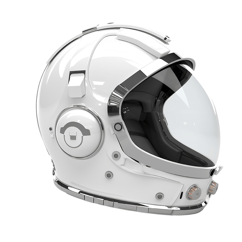 Photo realistic image of white astronaut helmet.