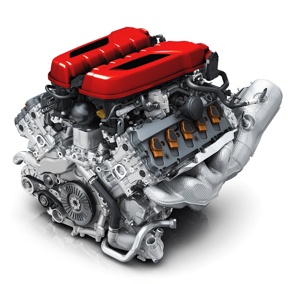 Photographic image of brand new car engine.