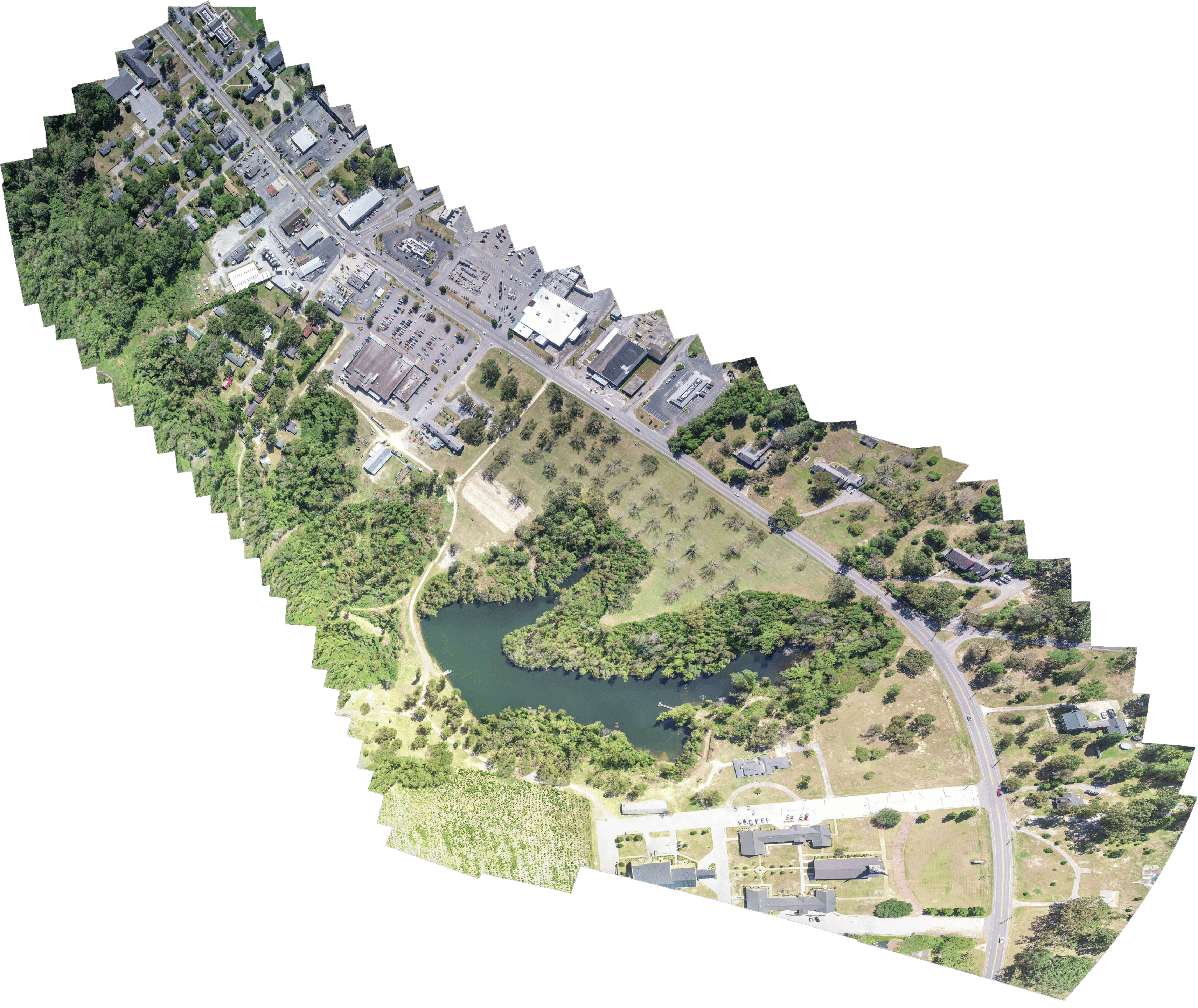 A orthomosaic map of an area that was captured through a drone using specialized software