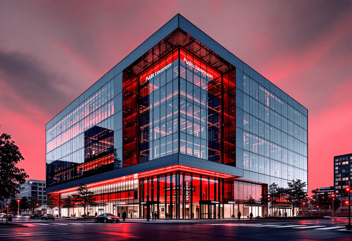 [background image] image of company office building exterior (for a public transportation company)