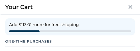 Cart showing progress toward free shipping