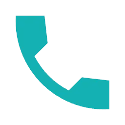 Teal phone handset icon tilted in a clockwise direction on black background.