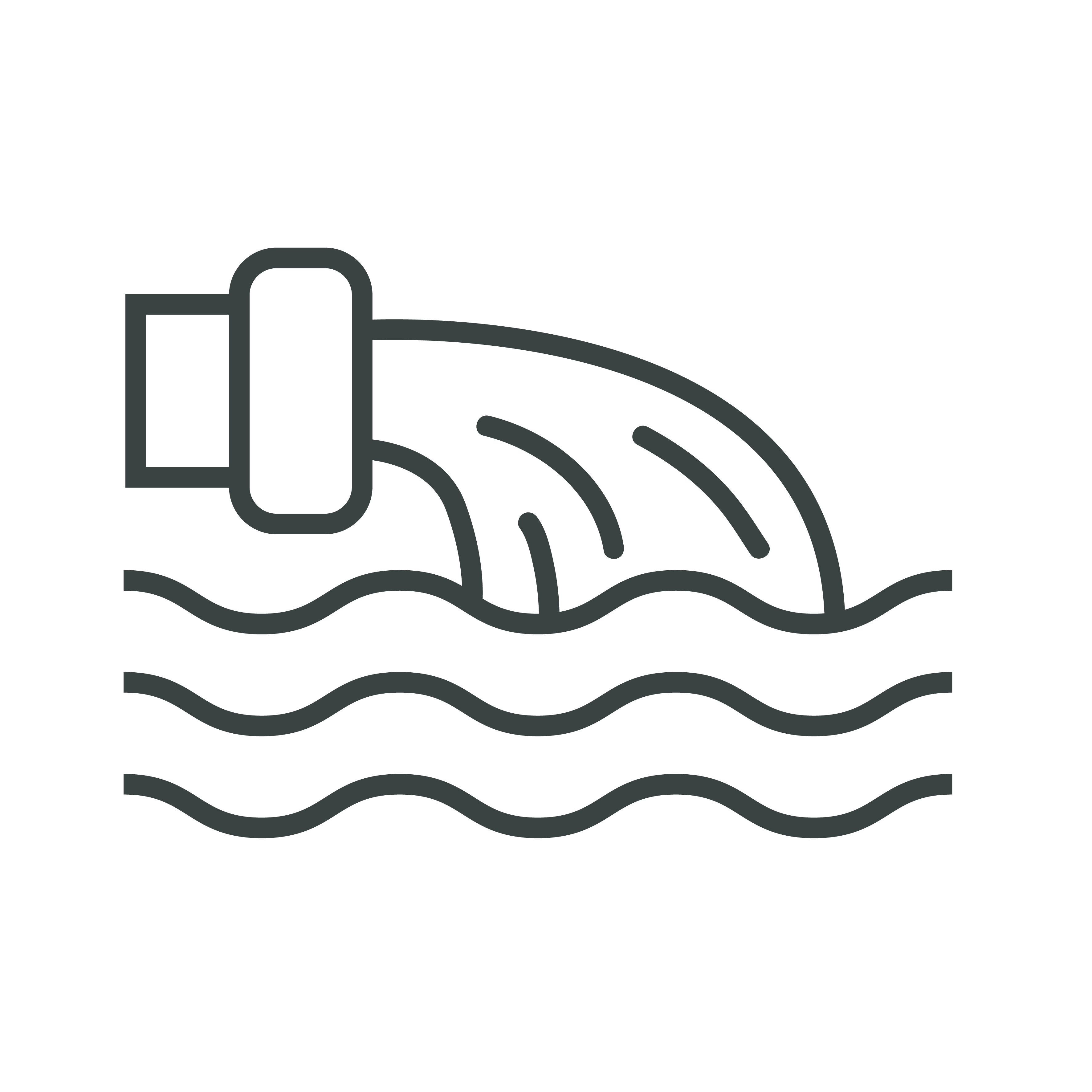 Line art of a an open pipe of water 