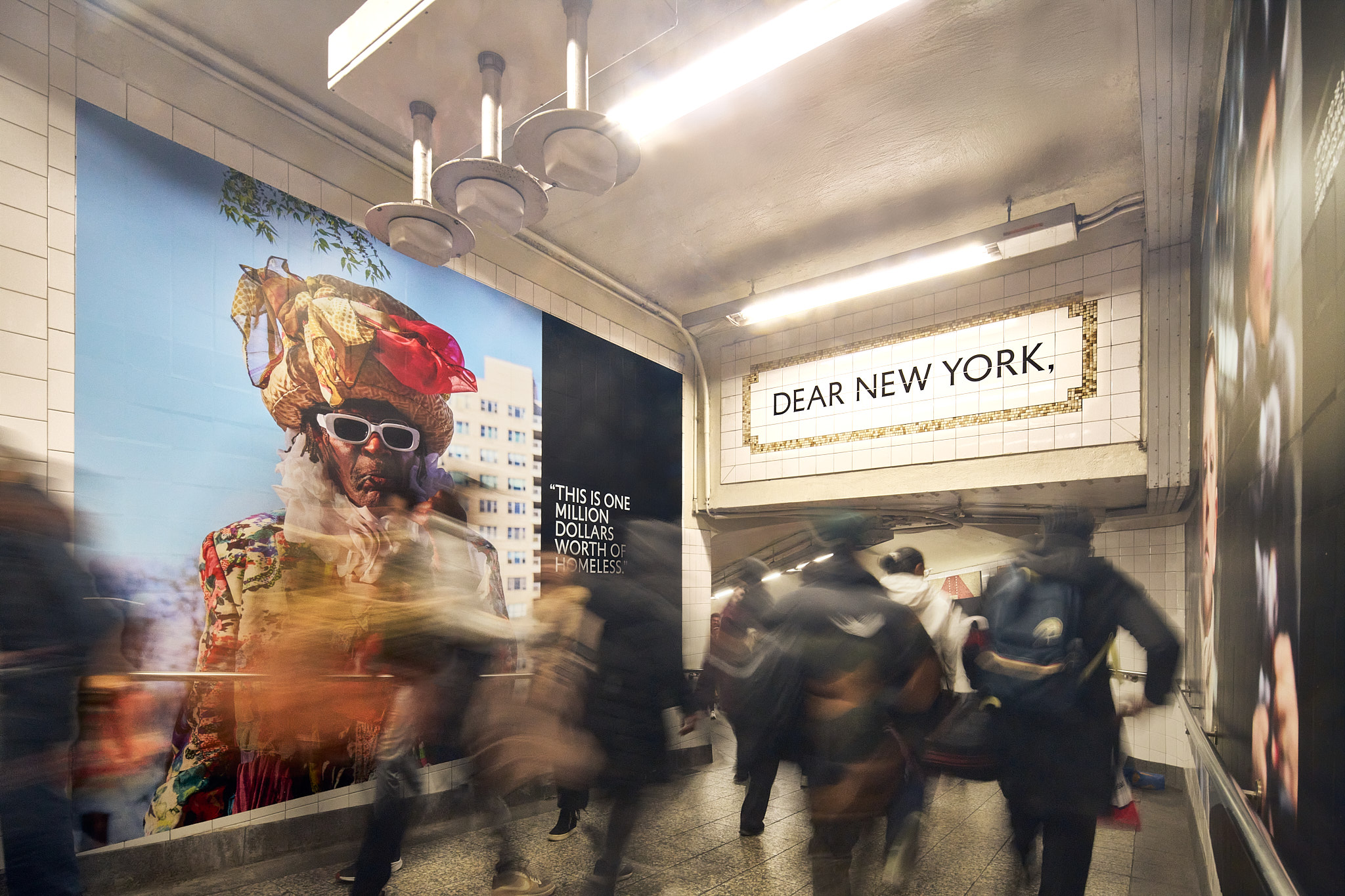 The subway wall graphics during Dear New York, an art installation at Grand Central.