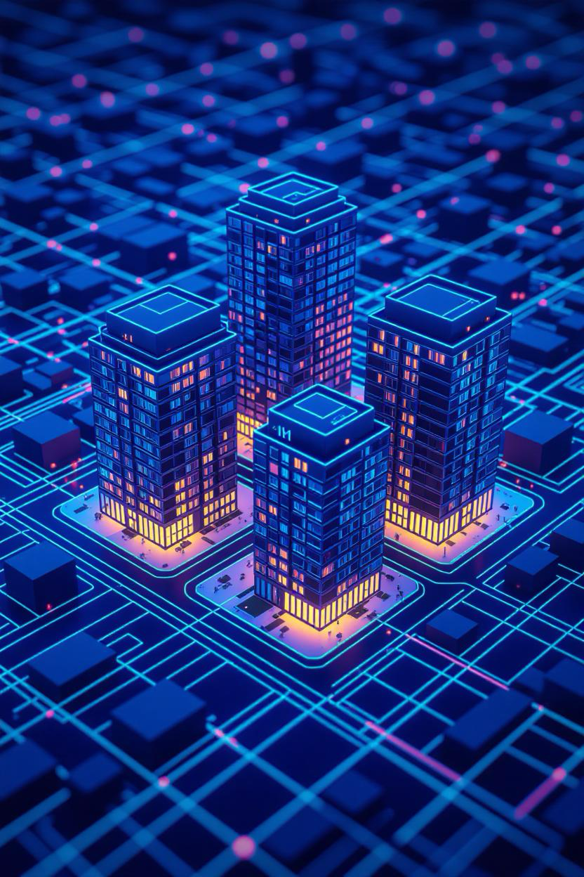 A group of buildings that are on top of a map.