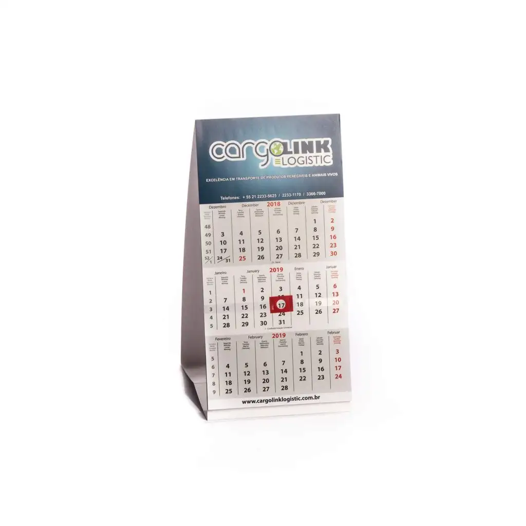 Desk calendar for December 2018, January and February 2019 with CargoLink Logistic branding.