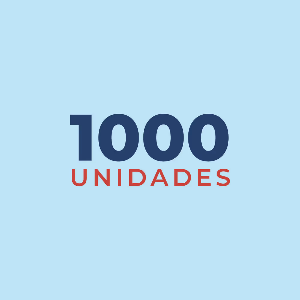 Text displaying '1000 UNIDADES' with 1000 in dark blue and UNIDADES in red on a light blue background.