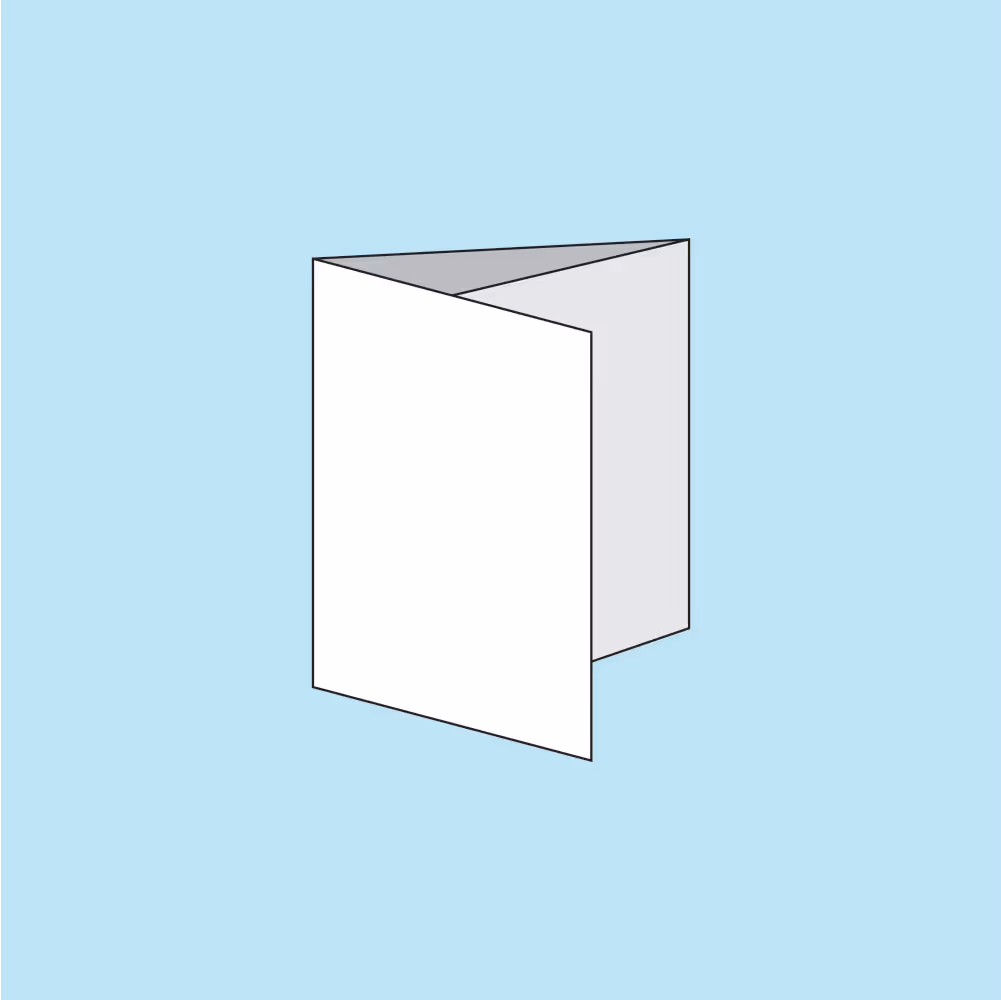 Simple illustration of an open blank tri-fold brochure on a light blue background.