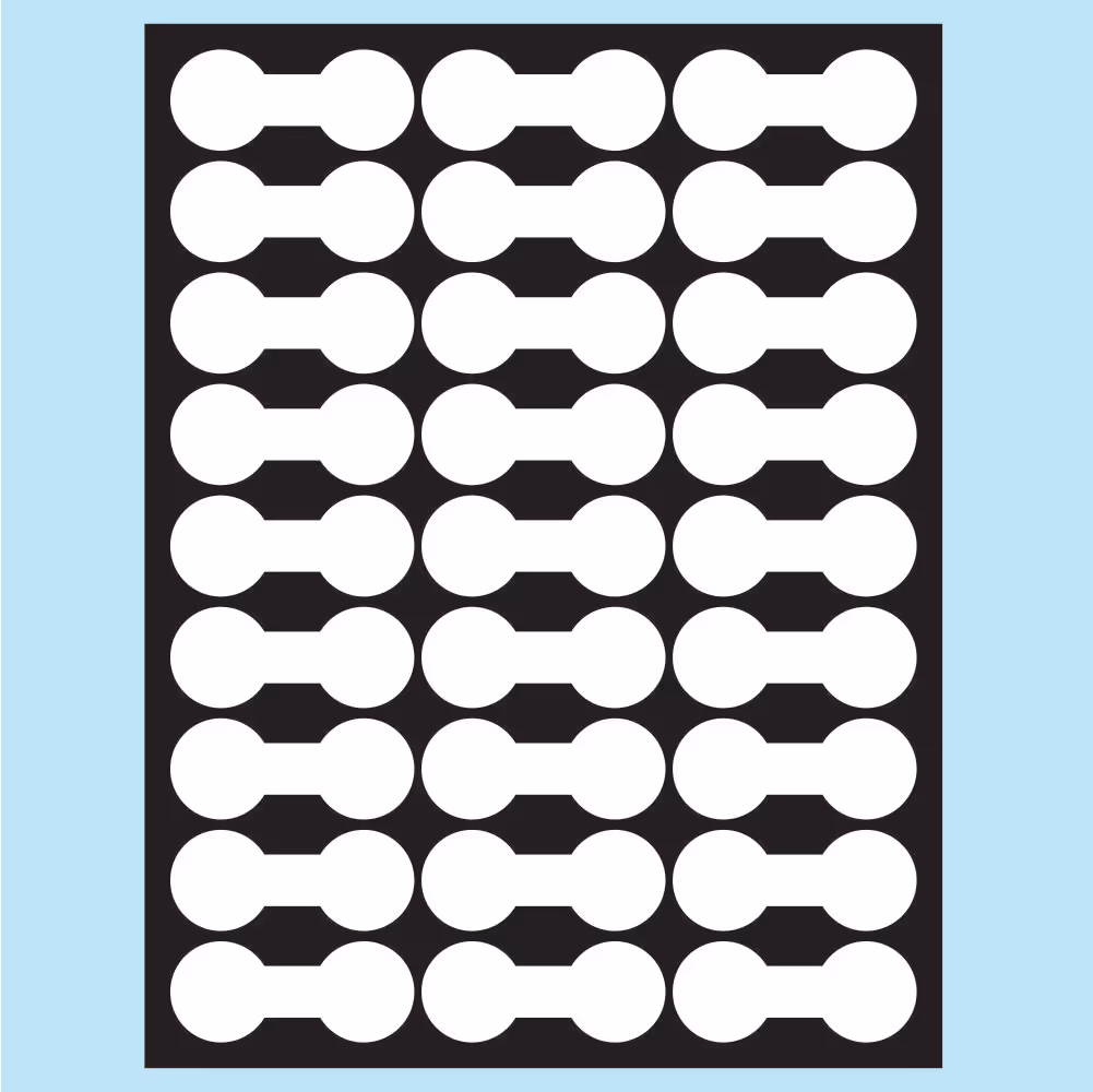 A black square grid with six rows and five columns of white, dumbbell-shaped elements connected by a small bar.