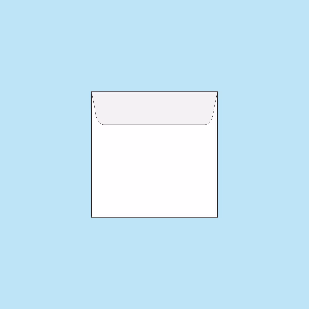 White square envelope with an open flap on a light blue background.