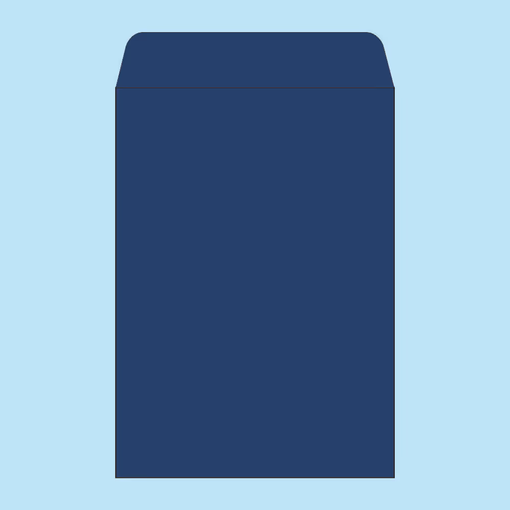 Closed dark blue envelope with rounded flap on a light blue background.