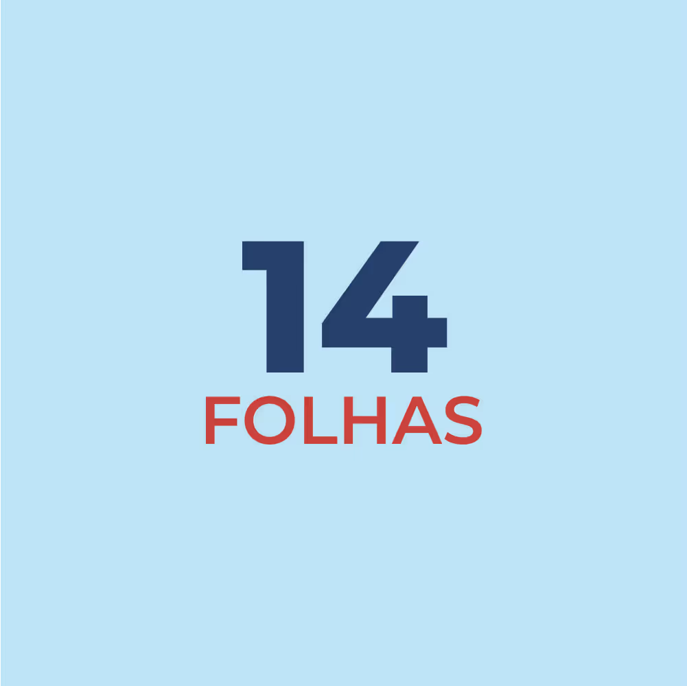 The number 14 in large dark blue text above the word FOLHAS in red on a light blue background.