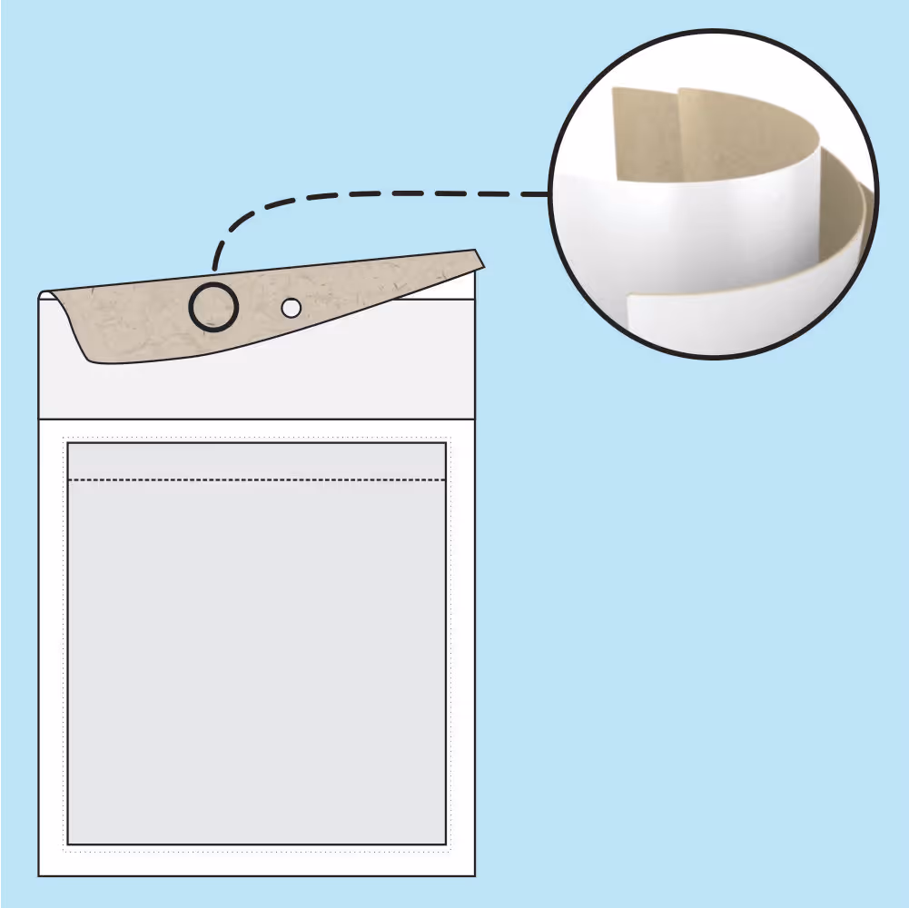 Illustration of a wall calendar with a close-up inset showing the curled edge of the top flap.