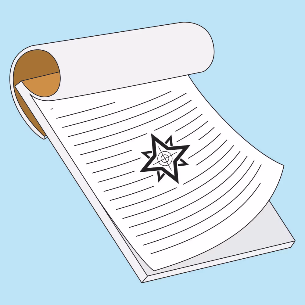 Illustration of a rolled-up document with lines and a decorative star-shaped emblem in the center.